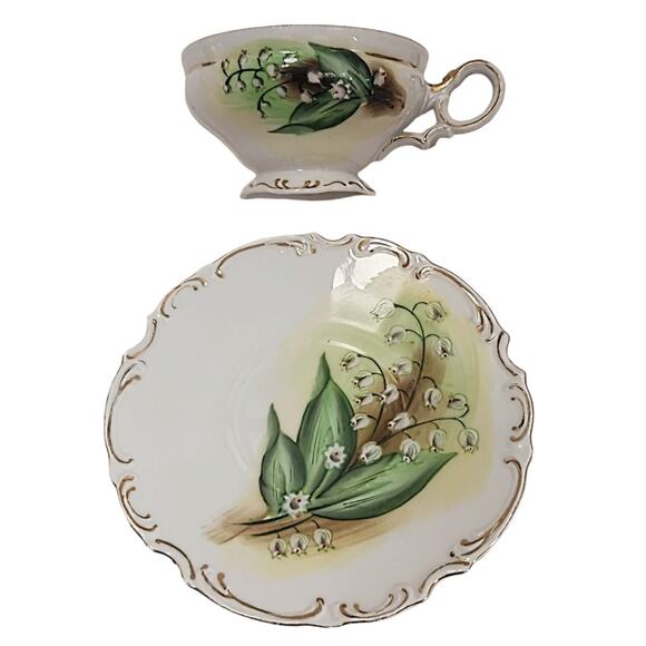 EW Princess LILY OF THE VALLEY Tea Cup Saucer Hand Painted Vnt RARE Marked 3/324 - Picture 2 of 16